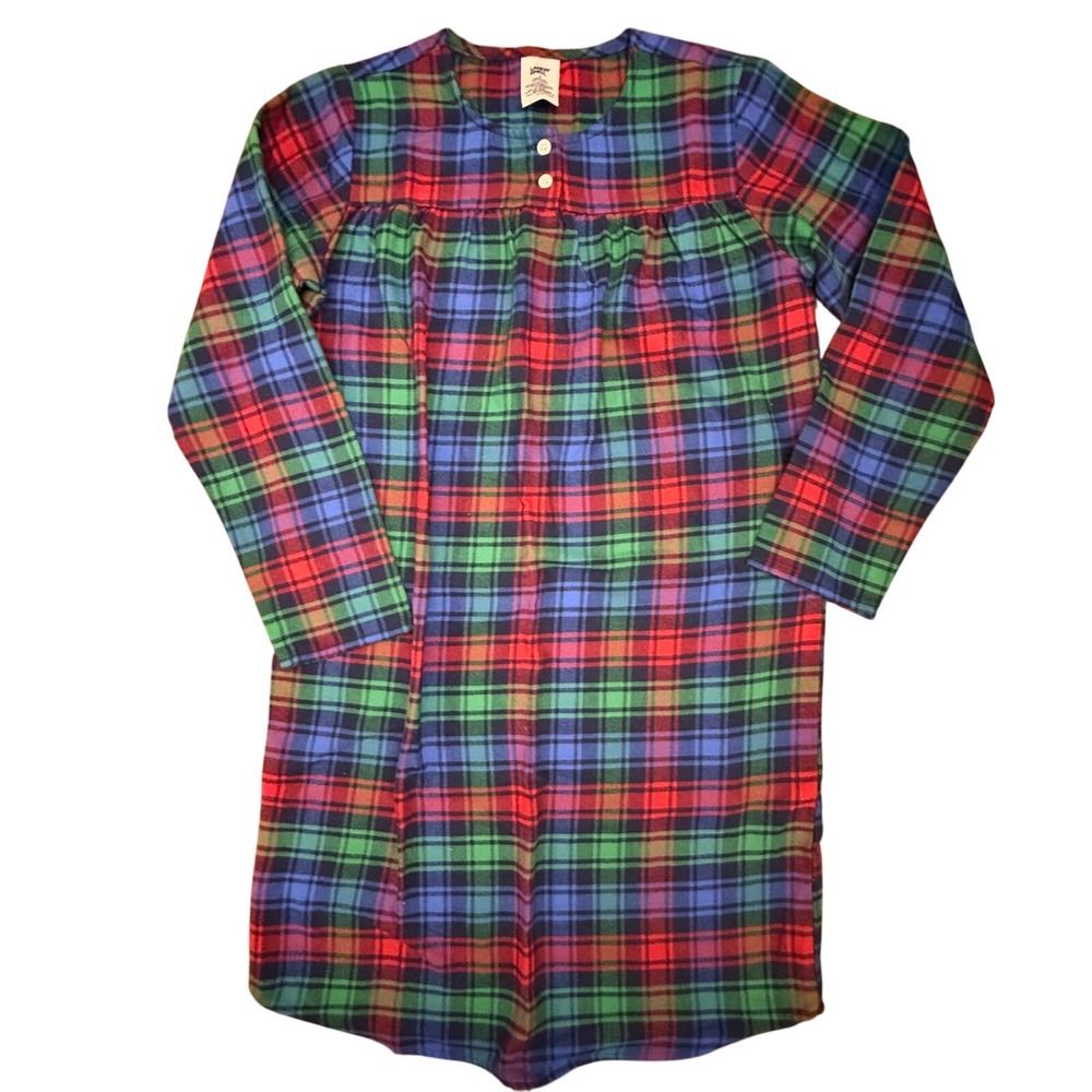 Lands End Kids Flannel Nightgown Size 12 Red Blue Green Plaid
